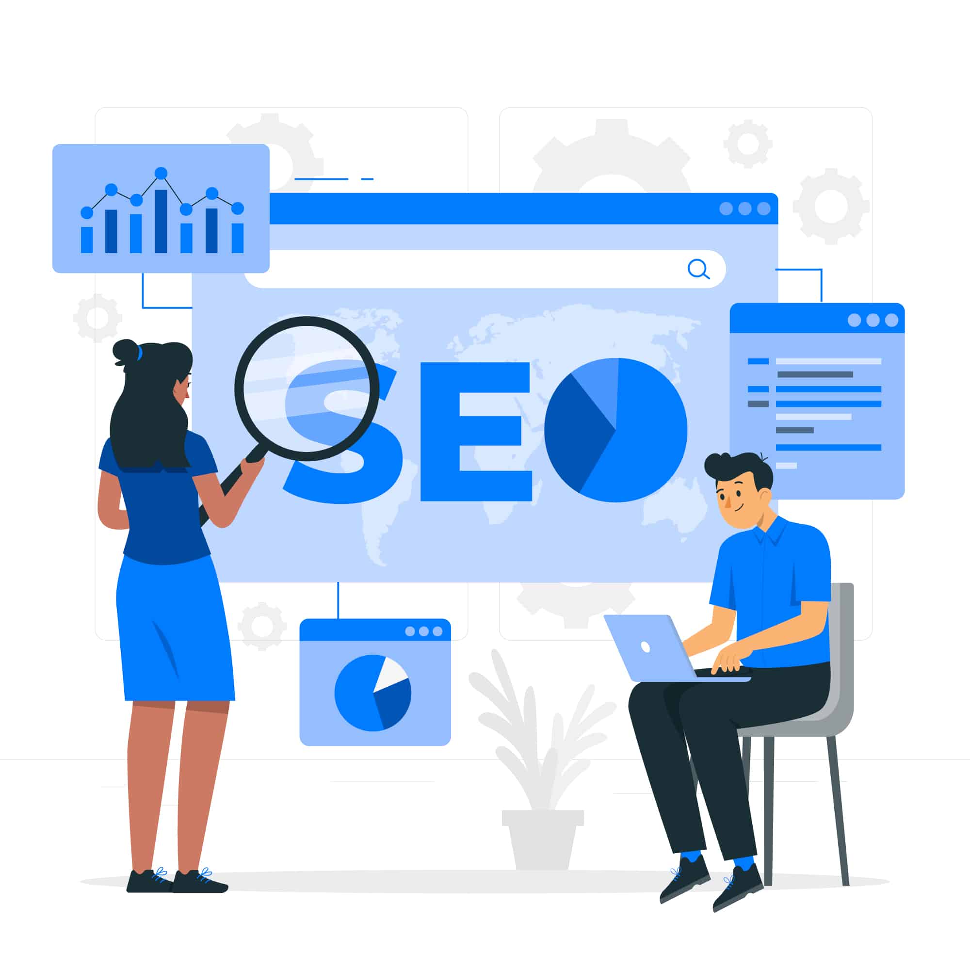 SEO illustration indicating working with SEO